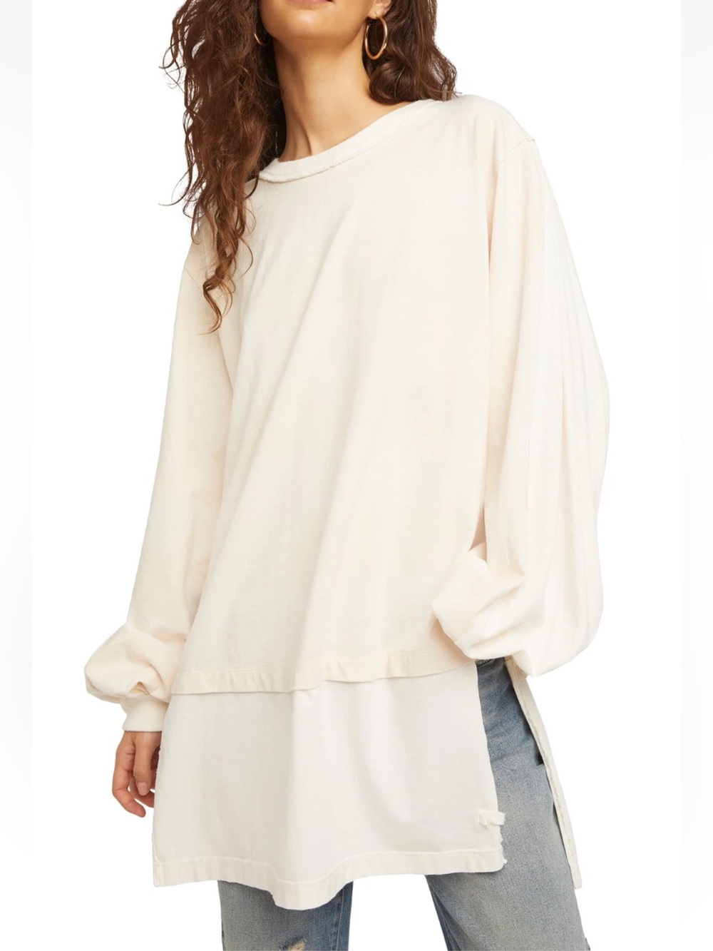 Free People Oversized Long Sleeve Tunic in Cream size XS